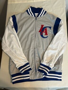 LA clippers Graphic Varsity-Style Zip Jacket in Grey, White & Royal Blue